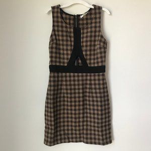 INA Brown Checkered Open Front Midi Dress